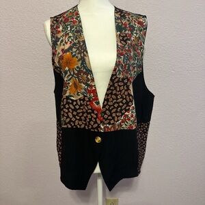 Floral Patchwork Vest with Gold Button